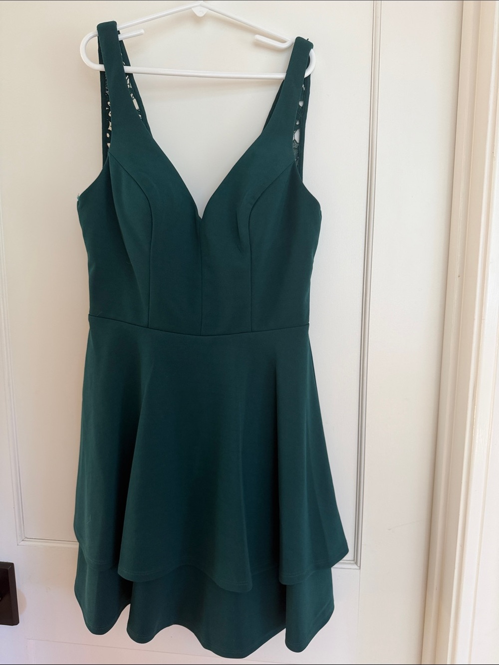 City Studio Emerald Green High-Low V-Neck Fit & Flare Dress